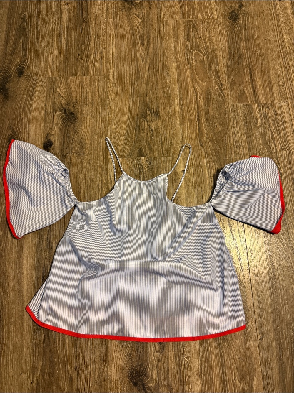 Striped Cold-Shoulder Spaghetti Strap Camisole with Red Trim